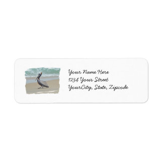 Brown Pelican on Beach Return Address Label