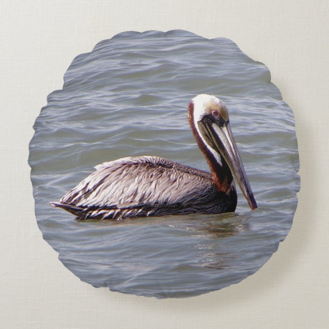 Brown Pelican round pillow (Front)
