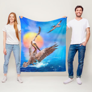 Brown Pelicans SUN KISSED ISLAND #1 Fleece Blanket