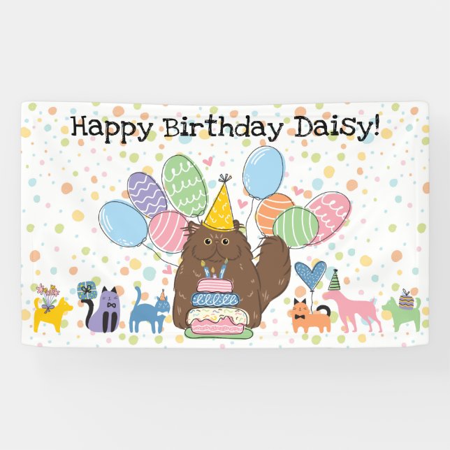 Brown Persian Cat Longhair Birthday Party Banner (Horizontal)