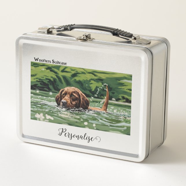 Brown Pet Dog Woofter Vacation Suitcase Custom Metal Lunch Box (Front)