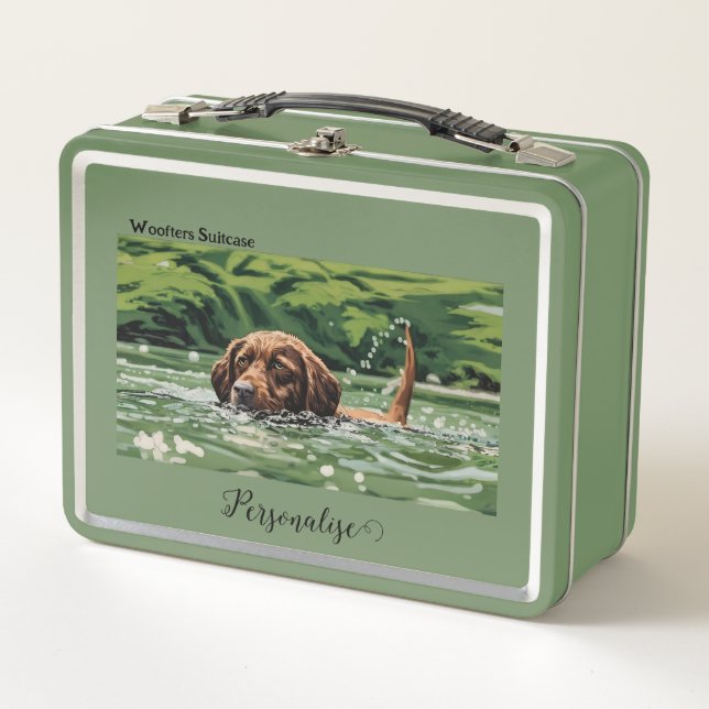 Brown Pet Dog Woofter Vacation Suitcase Custom Metal Lunch Box (Front)