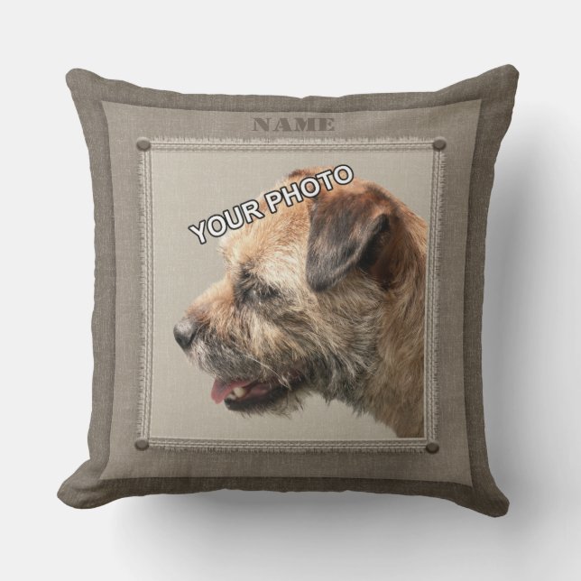 Brown Pet Portrait Photo Rustic decorative fringe Cushion (Front)