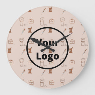 Brown pharmacy business pattern large clock