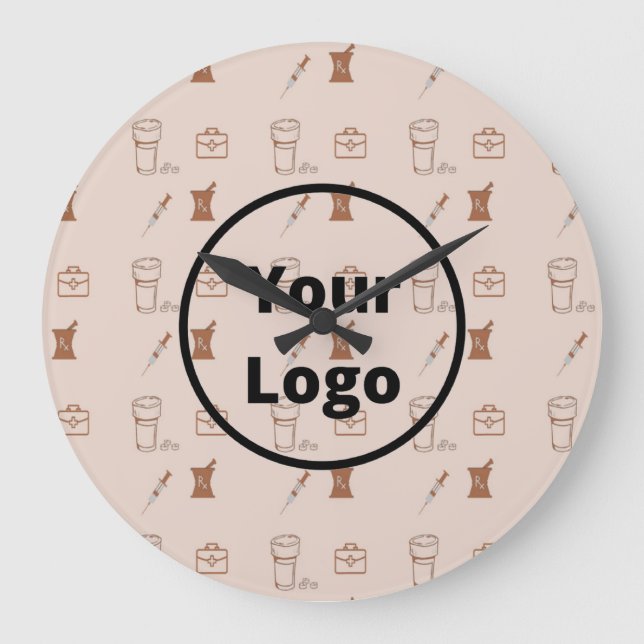 Brown pharmacy business pattern large clock (Front)