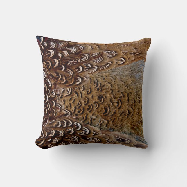 Brown Pheasant Feather Design Cushion (Front)
