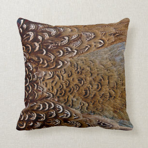 Brown Pheasant Feather Design Cushion