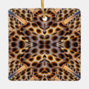 Brown pheasant feather kaleidoscope ceramic ornament