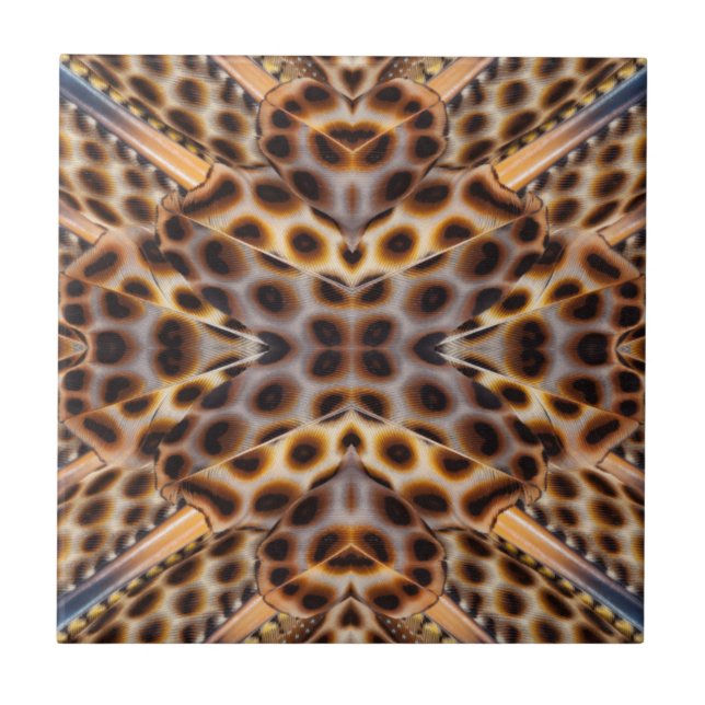 Brown pheasant feather kaleidoscope ceramic tile (Front)