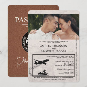 Brown Philippines Passport Wedding Invitation