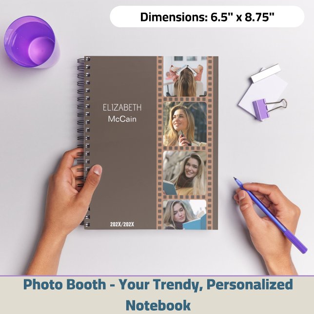 Brown Photo Booth - Trendy Modern Personalised  Notebook (Brown Photo Booth - Trendy Modern Personalized Science Spiral Notebook!)