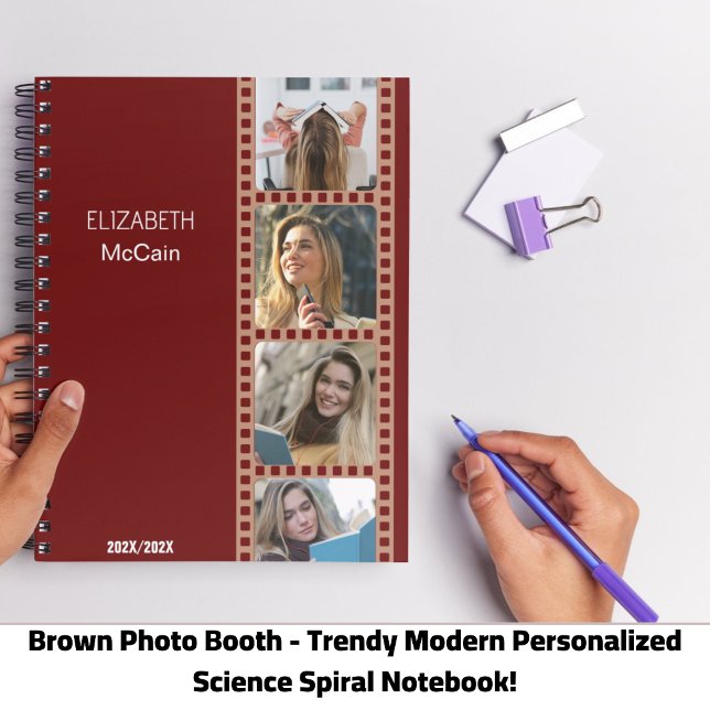 Brown Photo Booth - Trendy Modern Personalised  Notebook (Brown Photo Booth - Trendy Modern Personalized Science Spiral Notebook!)