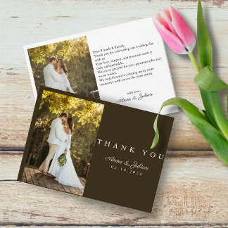 Brown Photo Modern Wedding W Note Landscape Thank You Card