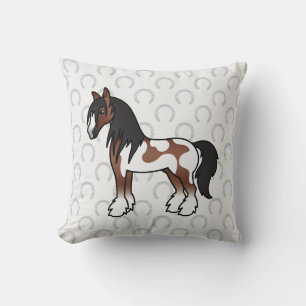 Brown Piebald Cartoon Gypsy Vanner Shire Horse Cushion
