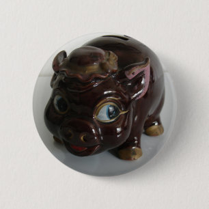 Brown Pig Piggy Bank 6 Cm Round Badge