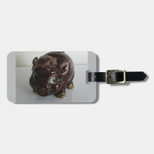Brown Pig Piggy Bank Luggage Tag