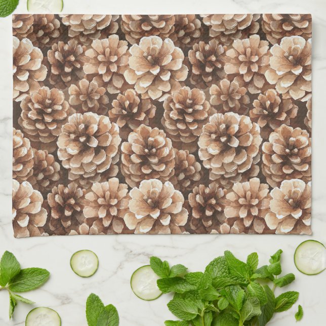 Brown Pine Cones Nature  Tea Towel (Folded)