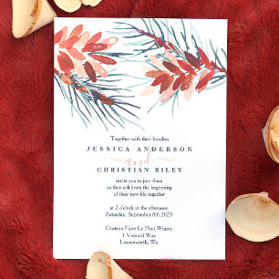 Brown Pine Cones, Pine Needles Wedding Invitations