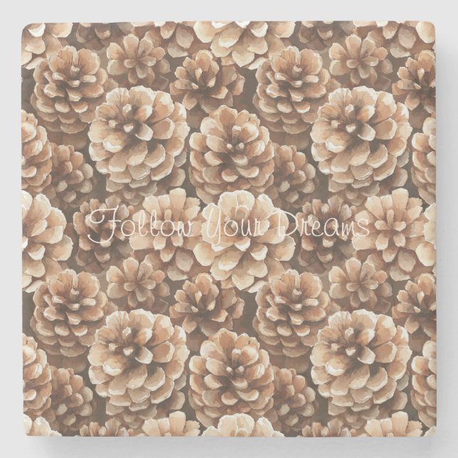Brown Pine Cones Stone Coaster (Front)