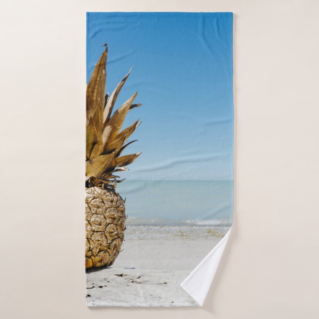 Brown pineapple fruit on seashore bath towel (Bath Towel)