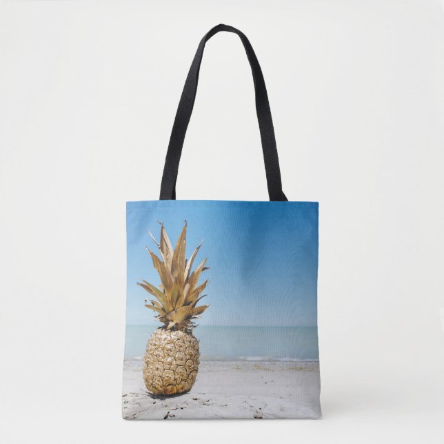Brown pineapple fruit on seashore tote bag (Front)