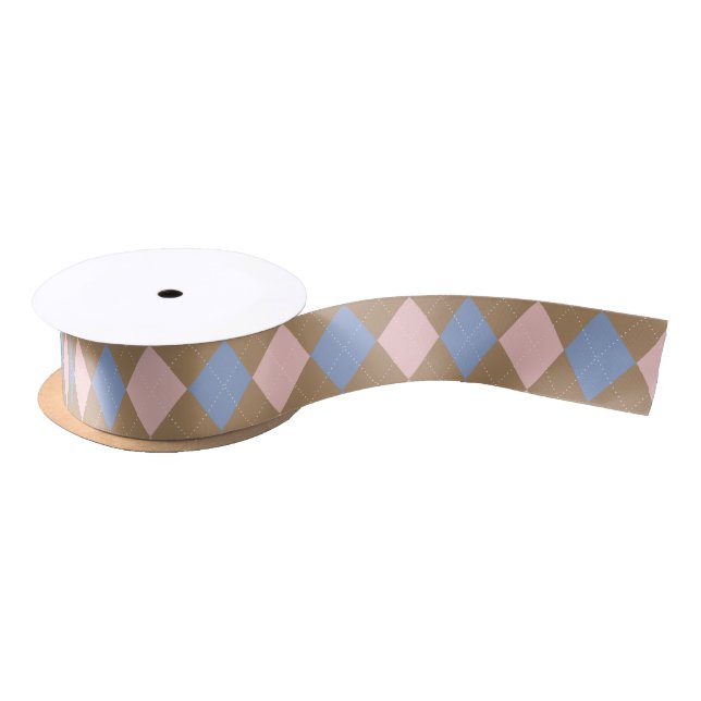 Brown Pink Blue Argyle Satin Ribbon (Spool)