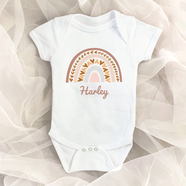 Brown Pink Boho Rainbow Custom Name Monogram Baby Bodysuit (Creator Uploaded)