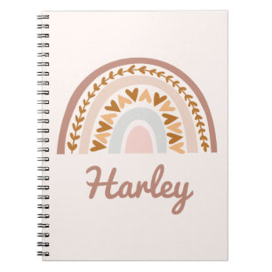 Brown Pink Boho Rainbow Custom Name Monogram Notebook