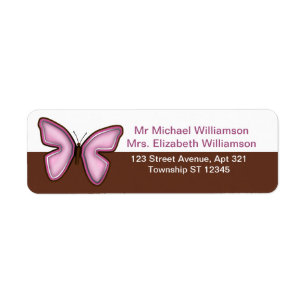 Brown & Pink Butterfly Address Labels