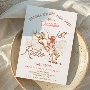 Brown Pink Cowgirl First Rodeo 1st Birthday  Invitation
