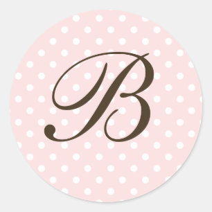 Brown Pink Custom Monogram Polka Dot Favour Classic Round Sticker