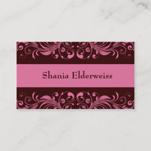 Brown & Pink Damask Business Card