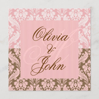 Brown & PINK DAMASK Elegant Wedding Invitation