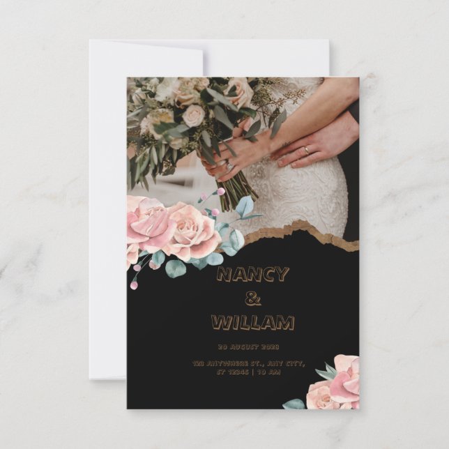 Brown Pink Flower Wedding Invitation (Front)