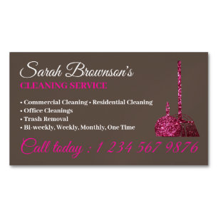Brown Pink Glamourous Cleaning Service Janitorial Magnetic Business Card
