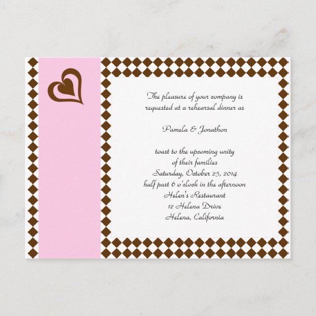 Brown Pink Invitation Reply Post Card (Front)