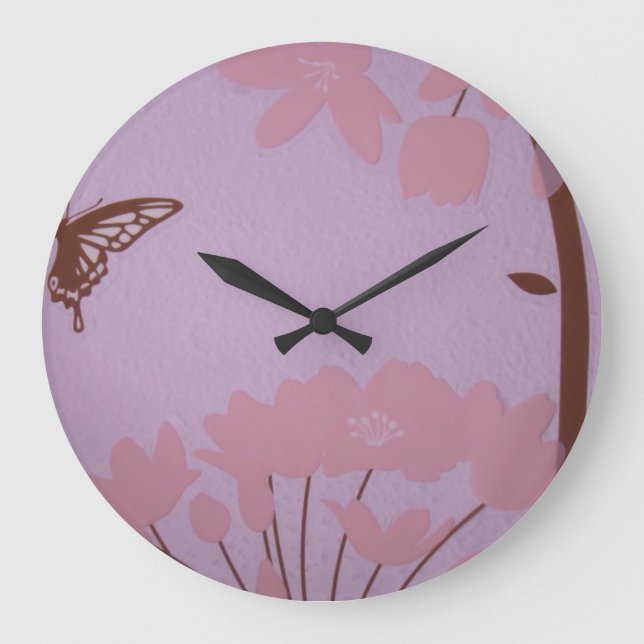 Brown Pink Lavender Deco Baby's room clock Flowers (Front)
