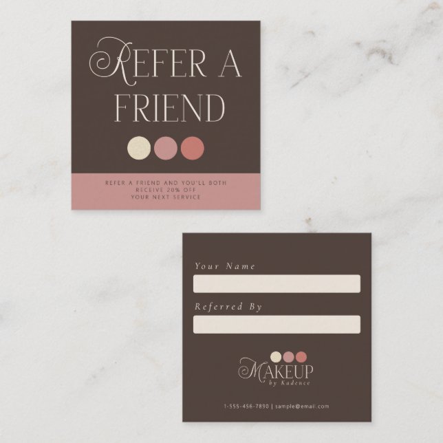 Brown Pink Makeup Artist Referral Card (Front/Back)