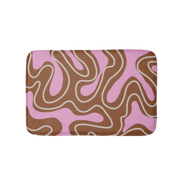 Brown Pink Marble Boho Groovy Liquid Swirl Pattern Bath Mat (Front)