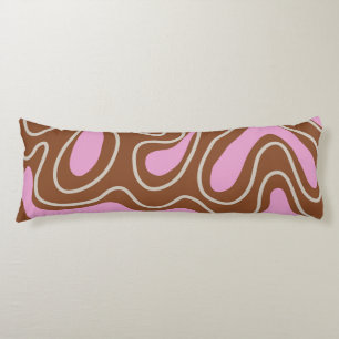 Brown Pink Marble Boho Groovy Liquid Swirl Pattern Body Cushion