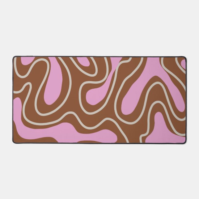 Brown Pink Marble Boho Groovy Liquid Swirl Pattern Desk Mat (Front)