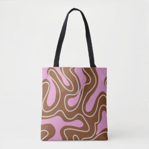Brown Pink Marble Boho Groovy Liquid Swirl Pattern Tote Bag