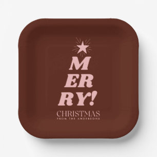 Brown & Pink Modern Merry Christmas  Paper Plate