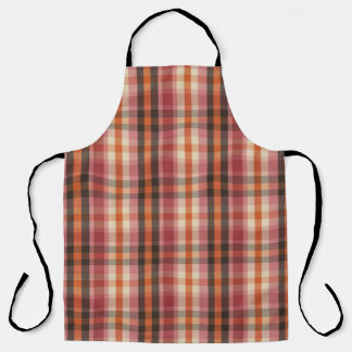 Brown Pink Orange Cream Plaid Apron