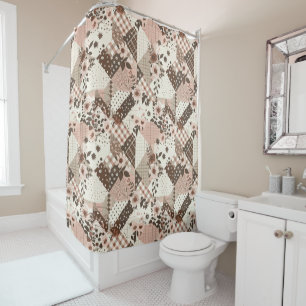 Brown Pink Patchwork Quilt Floral Retro  Shower Curtain