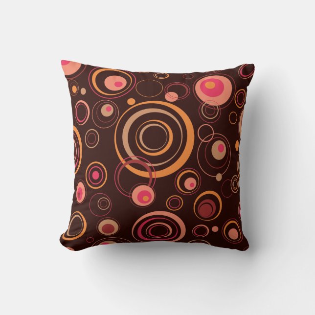 Brown/Pink Playful Retro Circles Cushion (Front)
