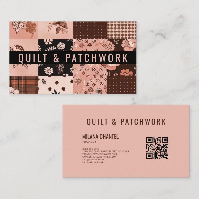 Brown Pink Quilt Patchwork Handmade Clothing  Business Card (Front/Back)