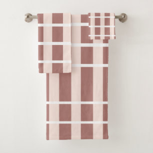 Brown Pink Stripes Pattern Bath Towel Set