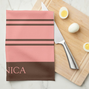  Brown Pink Stripes Script Name Kitchen Towels