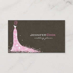 Brown Pink & White Wedding Dress & Vintage Lace Business Card